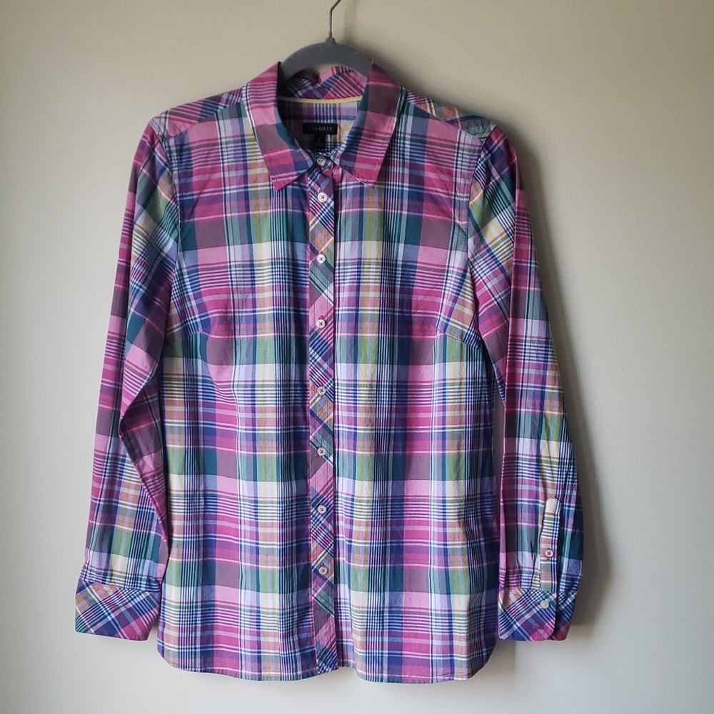 Talbots Pink and Green Casual Button Down Shirt